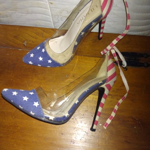 Novelty patriotic ankle strap Stars and stripes along with clear plastic sides - Picture 4 of 6